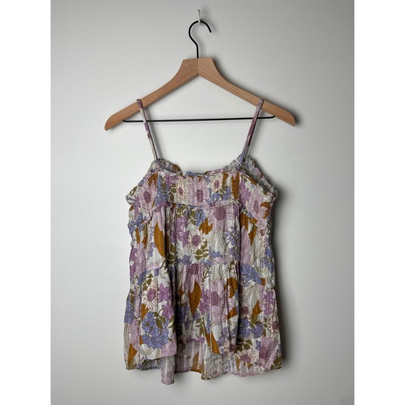 American Eagle Floral Smocked Cami Top Medium Purple Brown Sleeveless - Picture 2 of 11